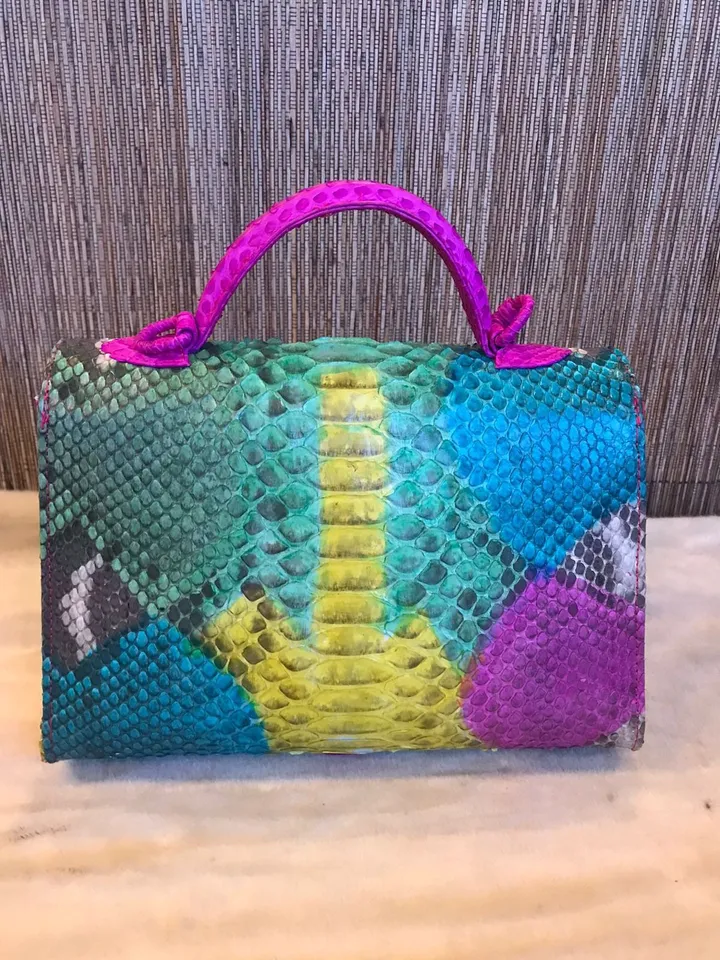 Top handle multicoloured classy genuine python skin bag | exotic leather bags | Elegant women purse | snake skin bag | designer leather bag
