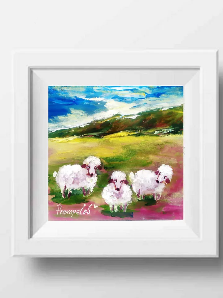 Sheep Painting Ireland Original Art Irish Landscape Oil Painting Farm Small Artwork by ArtProkopaloSv