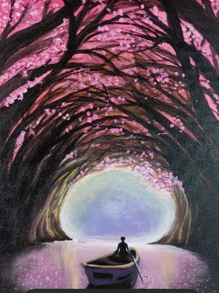Painting on canvas "Tunnel", acrylic, size 30x20 cm