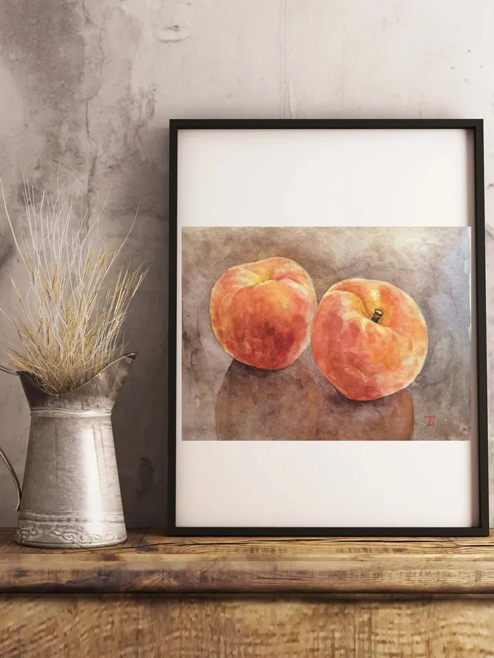 "Peaches" watercolor painting fruit stilllife original wall art picture artwork, 20x15cm.