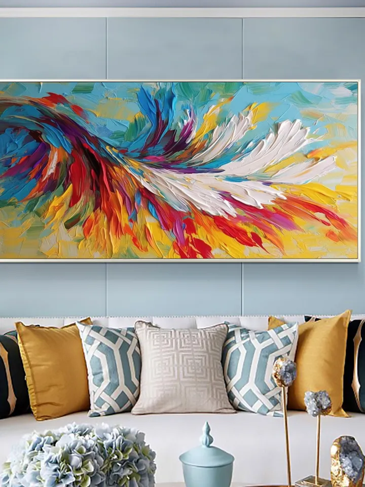 Large Oil Painting On Canvas, Original Colorful Feathers Painting, Abstract Painting, Custom Painting, Office Living room Bedroom Wall Art