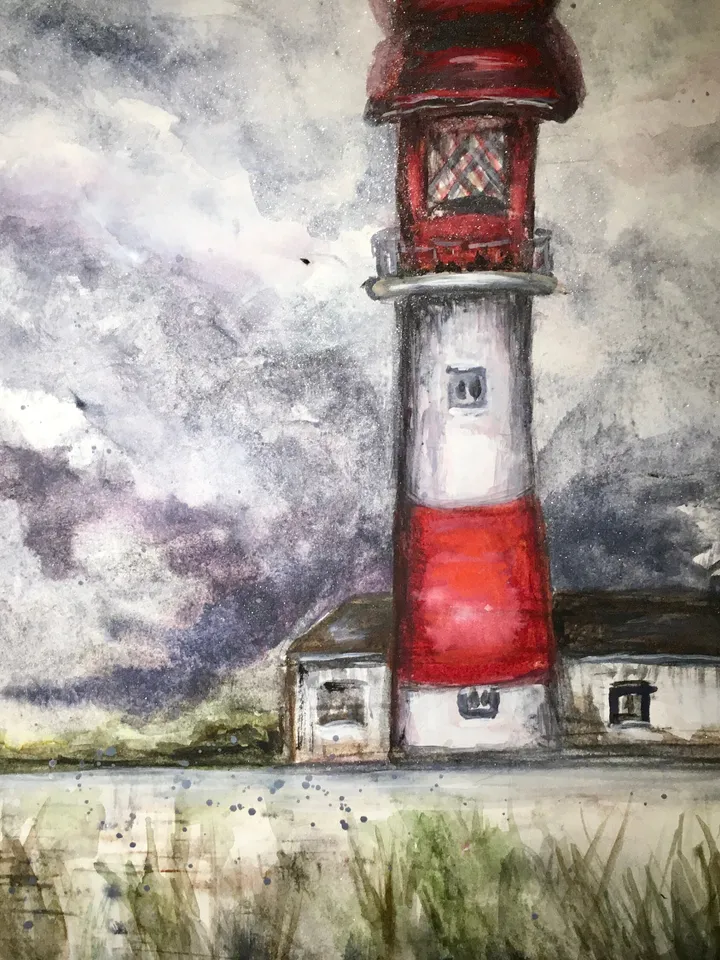 Lighthouse original watercolour painting,lighthouse in the fields,house painting,landscape painting,unique gift,decor,lighthouse wall art.
