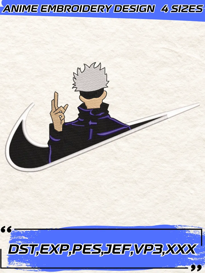 Swoosh Gojo Embroidery Design,Jujutsu Kaisen Embroidery Design,4 sizes, Instant Download