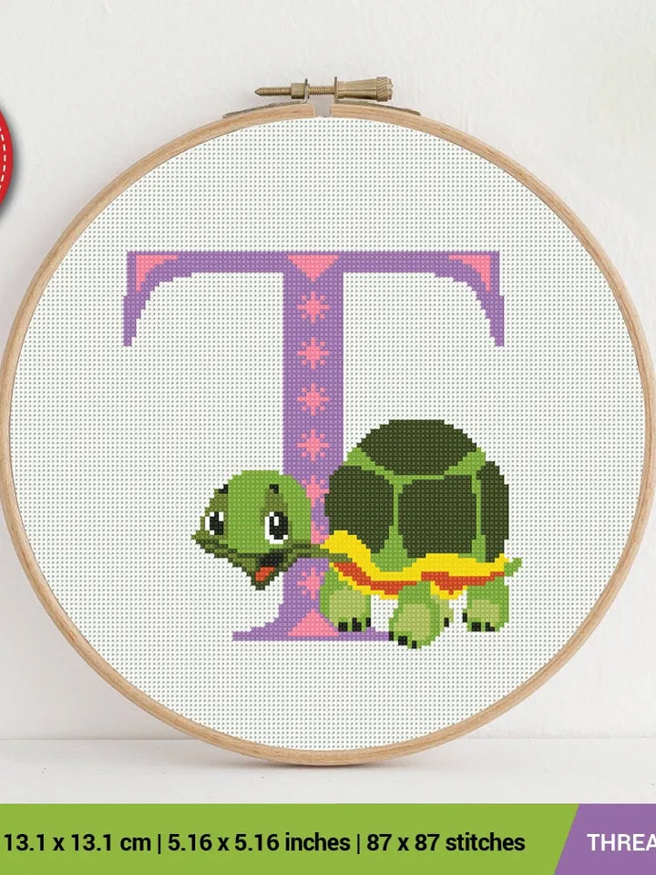 Letter T  Turtle ABC  Cross stitch pattern | Embroidery Pattern | Instant Download | Embroidery Designs