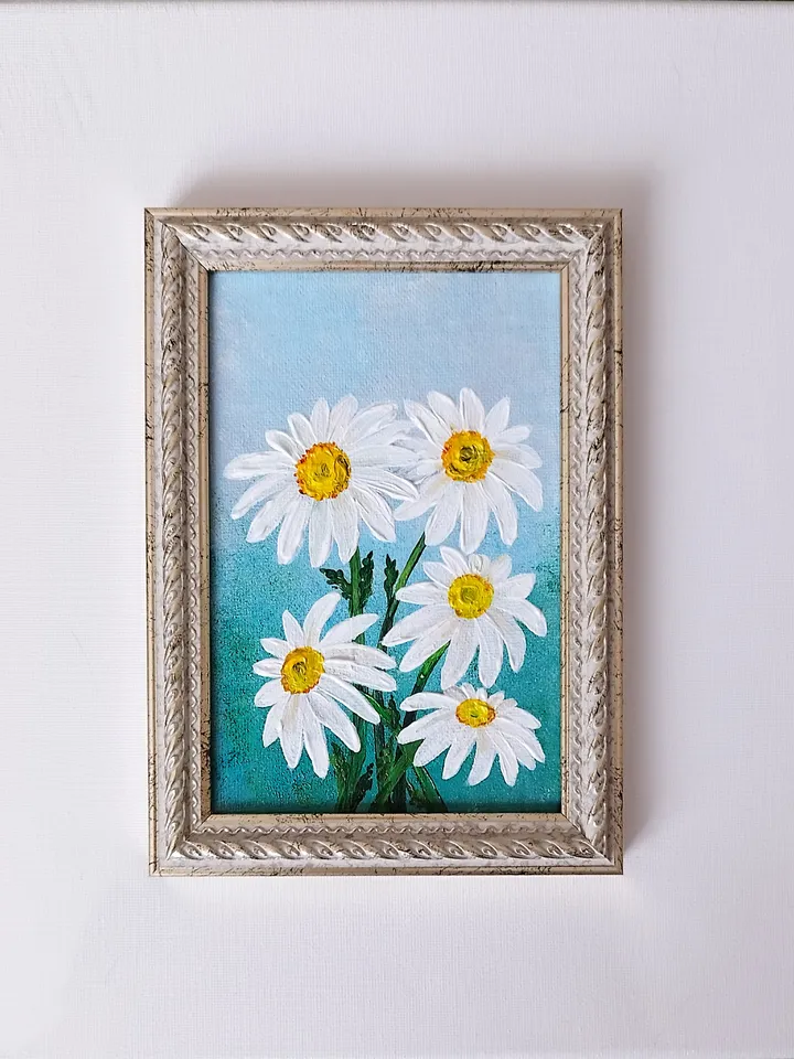 Daisies Small Painting Art Impasto Wall Decor