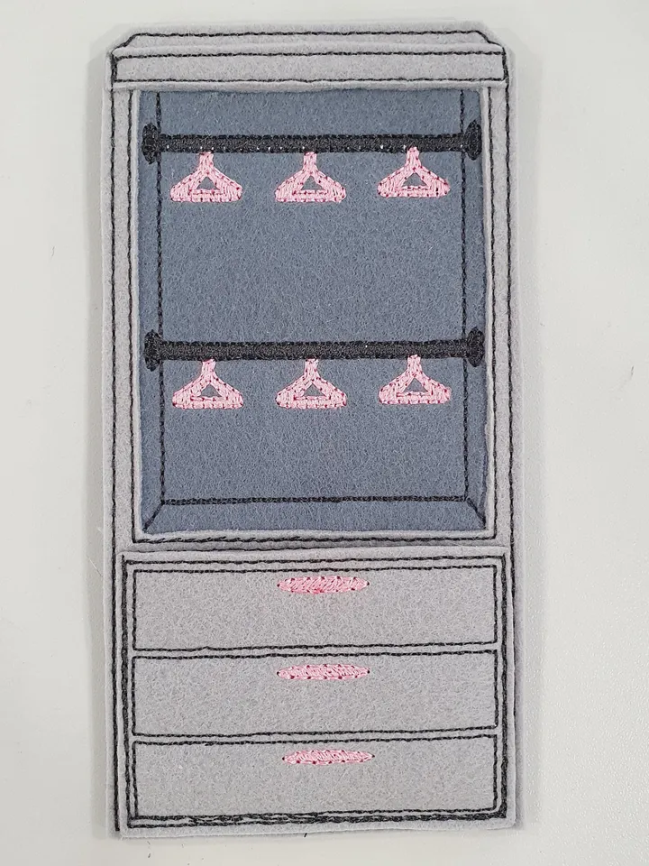 ITH Dollhouse Furniture Embroidery Design Set, Felt Miniature Bed Shelf Window Dresser Pattern, Digital File