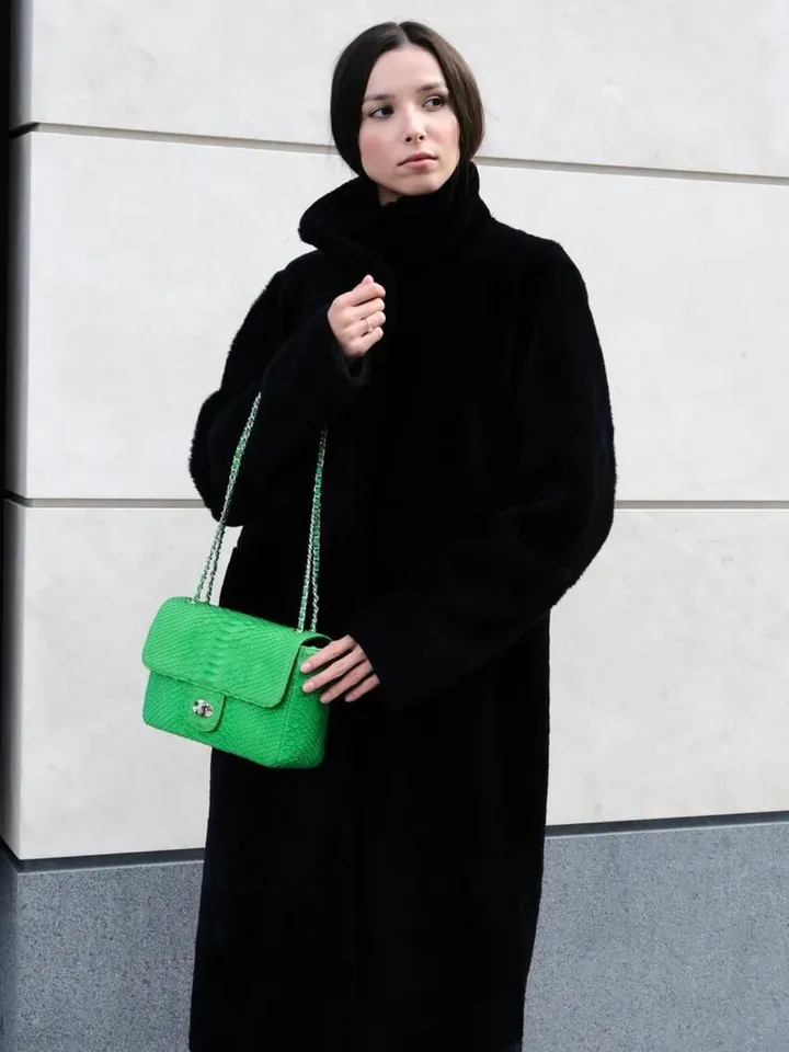 Genuine python skin maxi crossbody bag green colour big, summer big chain crossbody, elegant classy crossbody bag genuine leather summer