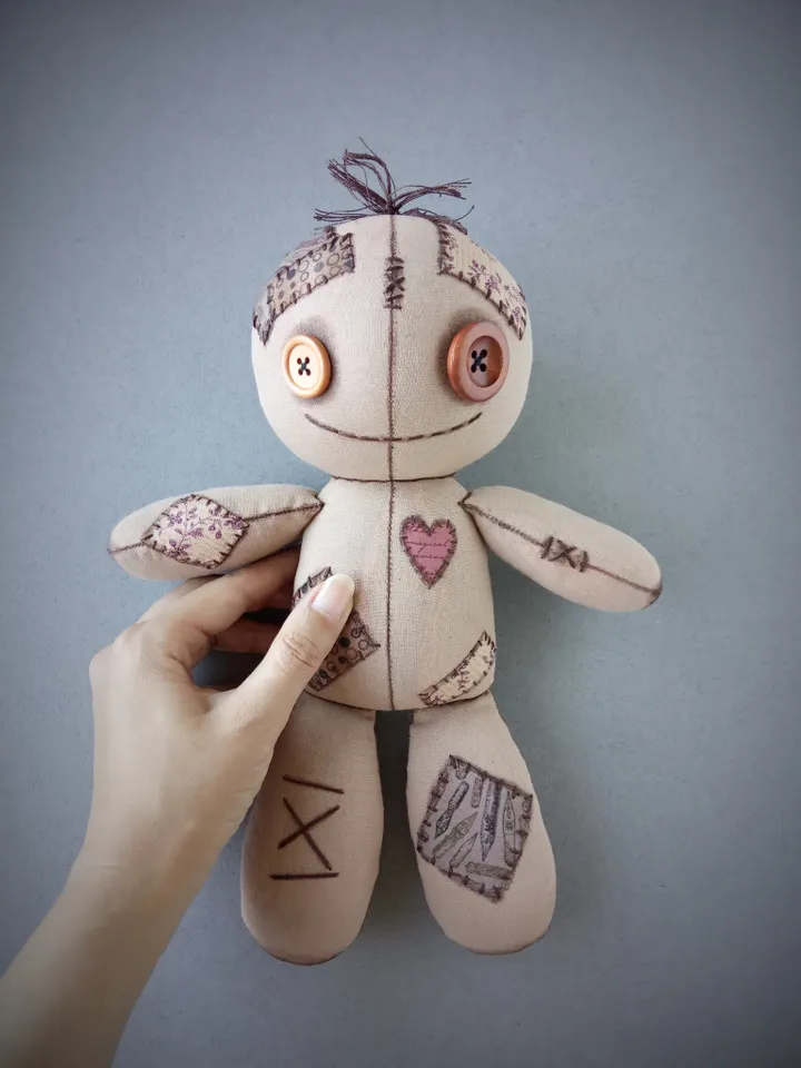 Handmade Doll With Button Eyes - Brown