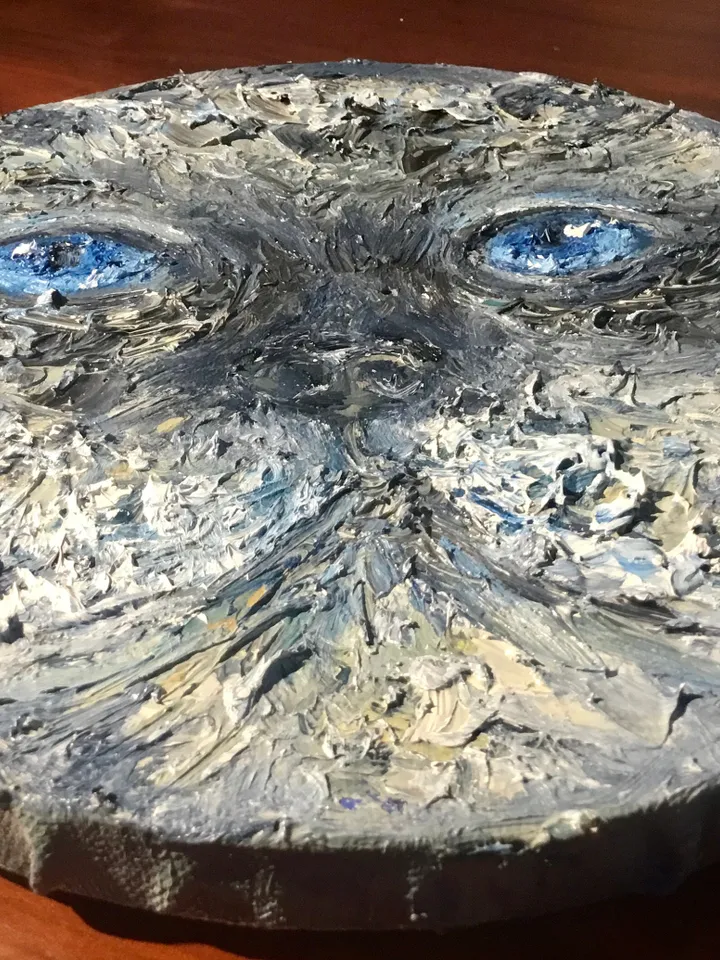 Himalayan blue eyed cat original oil painting on round canvas,impasto textured artwork,kids room decoration cat lovers gifts,