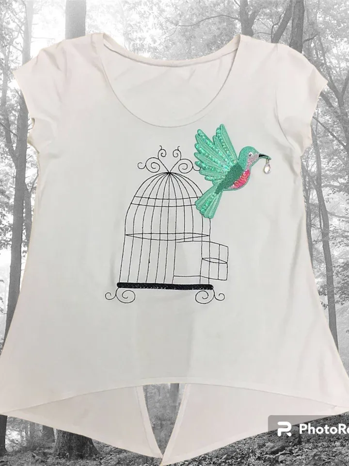 Machine embroidery design FSL Bird Brooch and Embroidered Сage