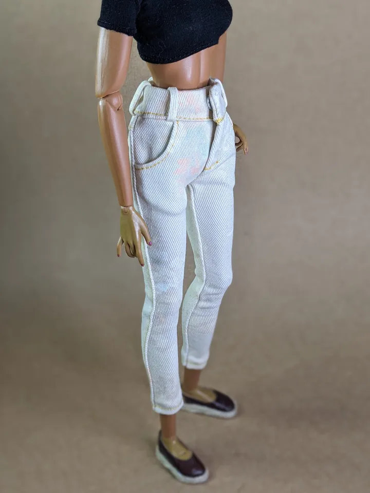 Handmade light-printed skinny jeans for 16-inch Fashion Royalty dolls (FR16)