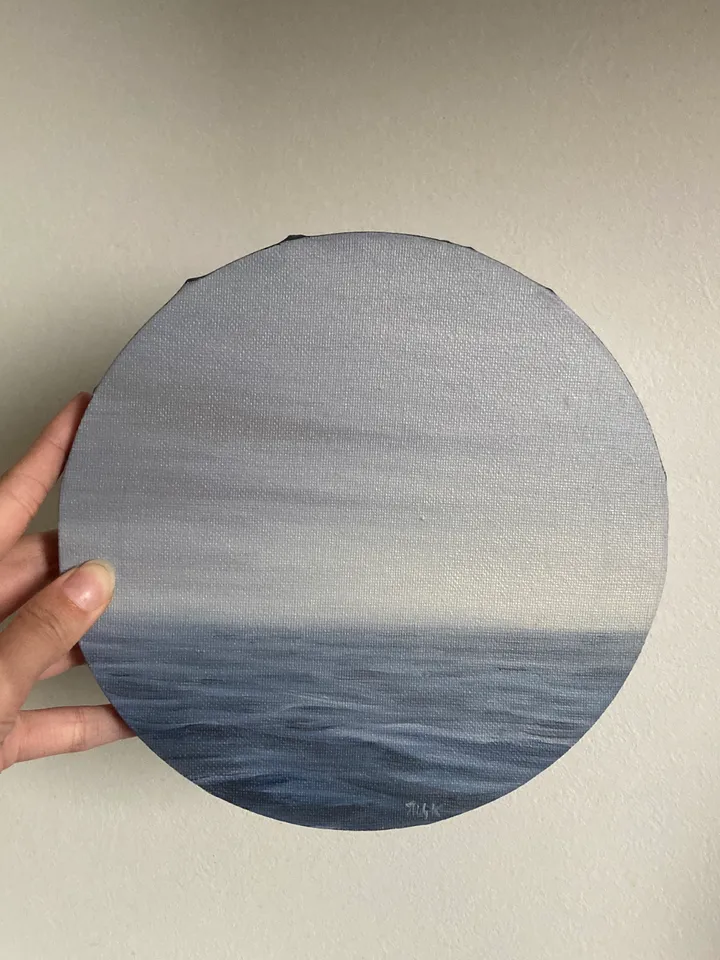Small Landscape Oil Painting Ocean Canvas Art Original Moody Ocean Painting Moody Ocean Gift Irish Art Round Canvas 8x8