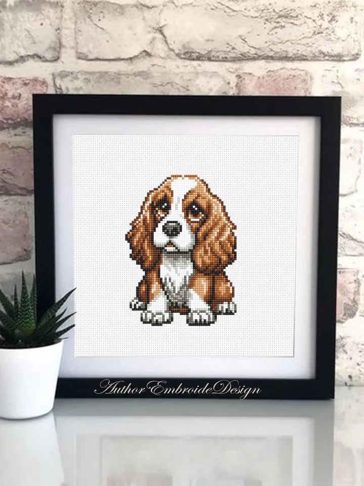 Spaniel dog cross stitch pattern PDF download Small pet cross stitch chart for beginners, Cute dog pattern digital PDF, Dog lover gift #K65