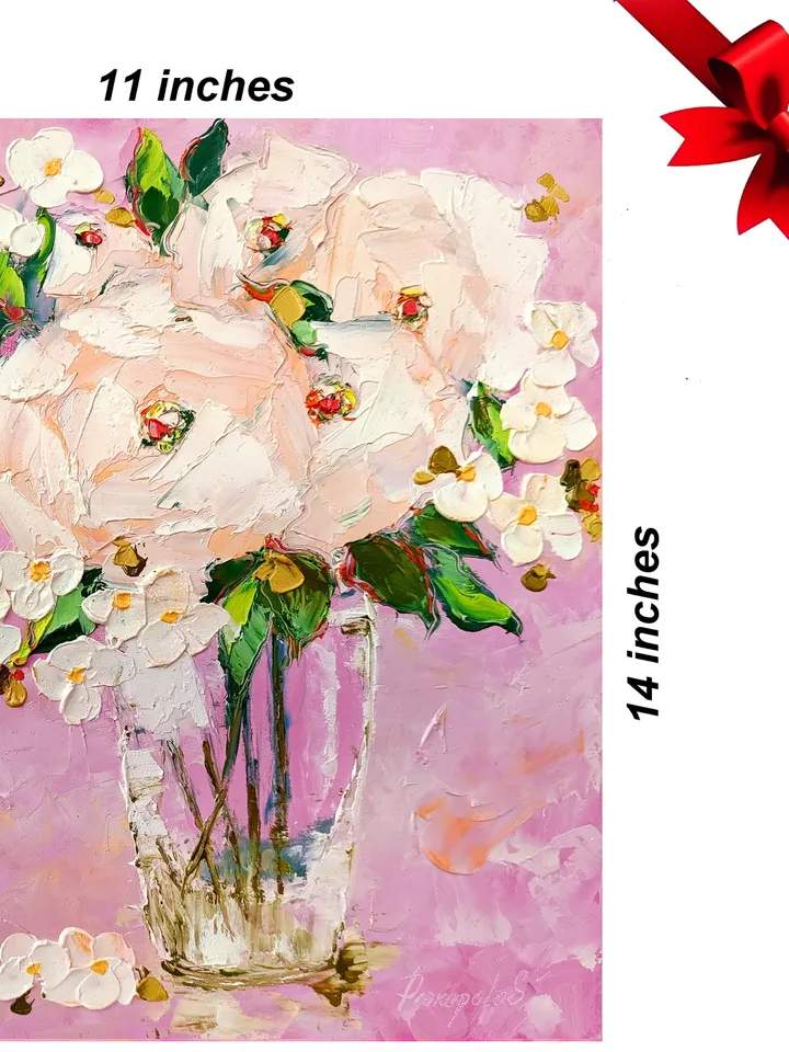 Peonies Painting Floral Original Art Impasto Painting 14x11 Oil White Flowers in by ArtProkopaloSv