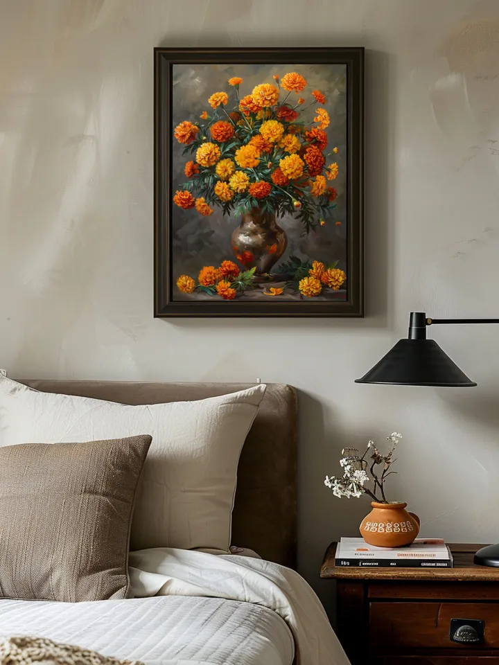 Art Print Digital Set of 3 vintage Renaissance paintings of roses, daisies and marigold flowers. Wall art. Home Decor. Instant download.