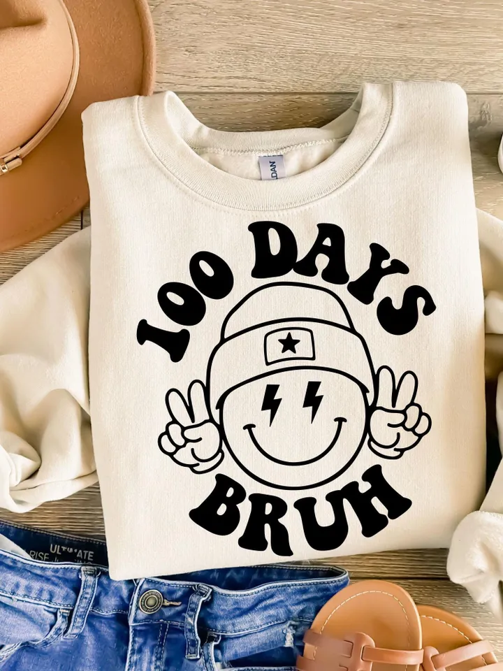 100 Days of School SVG, 100 Days Bruh SVG, 100 Days of School PNG, Svg Files for Cricut and Silhouette