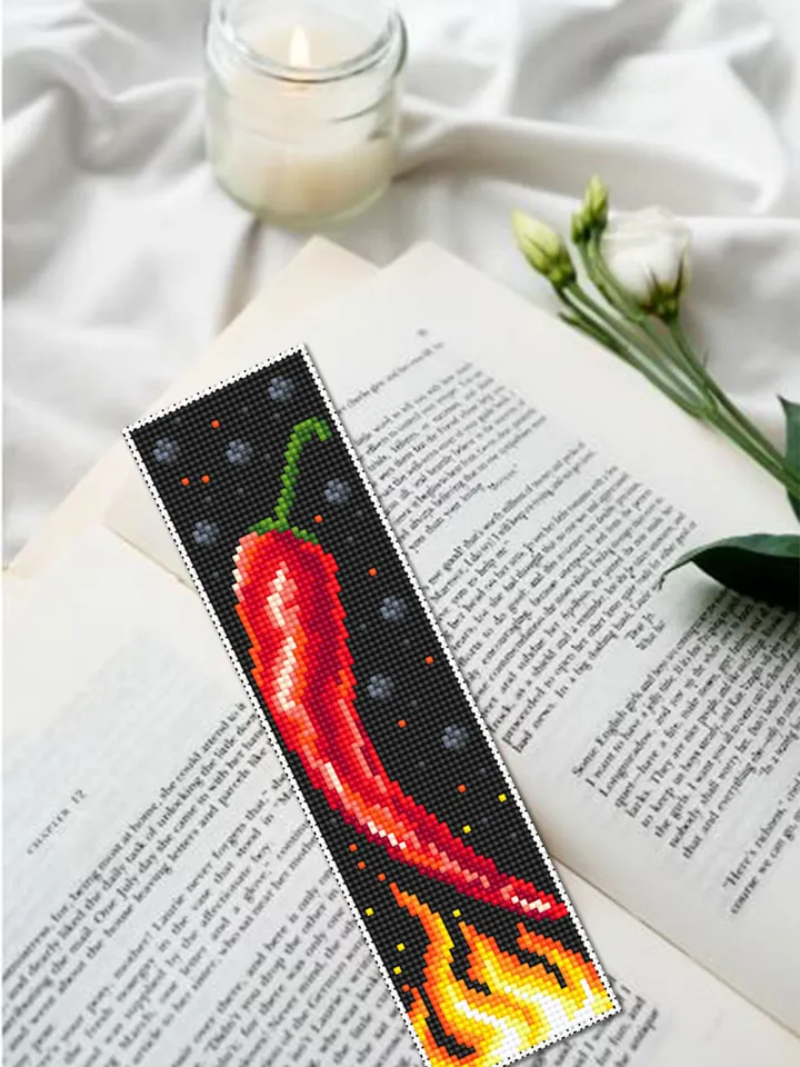 Funny bookmark cross stitch pattern download PDF Hot chili pepper cross stitch chart, Digital bookmark pattern PDF, Kitchen embroidery #B148
