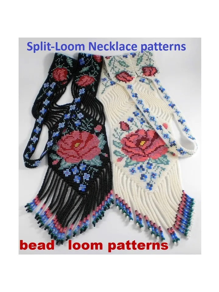Bead loom patterns, schemes for a Gerdan-Split-Loom Necklace, Beading Loom only Pattern, Instant Download, PDF