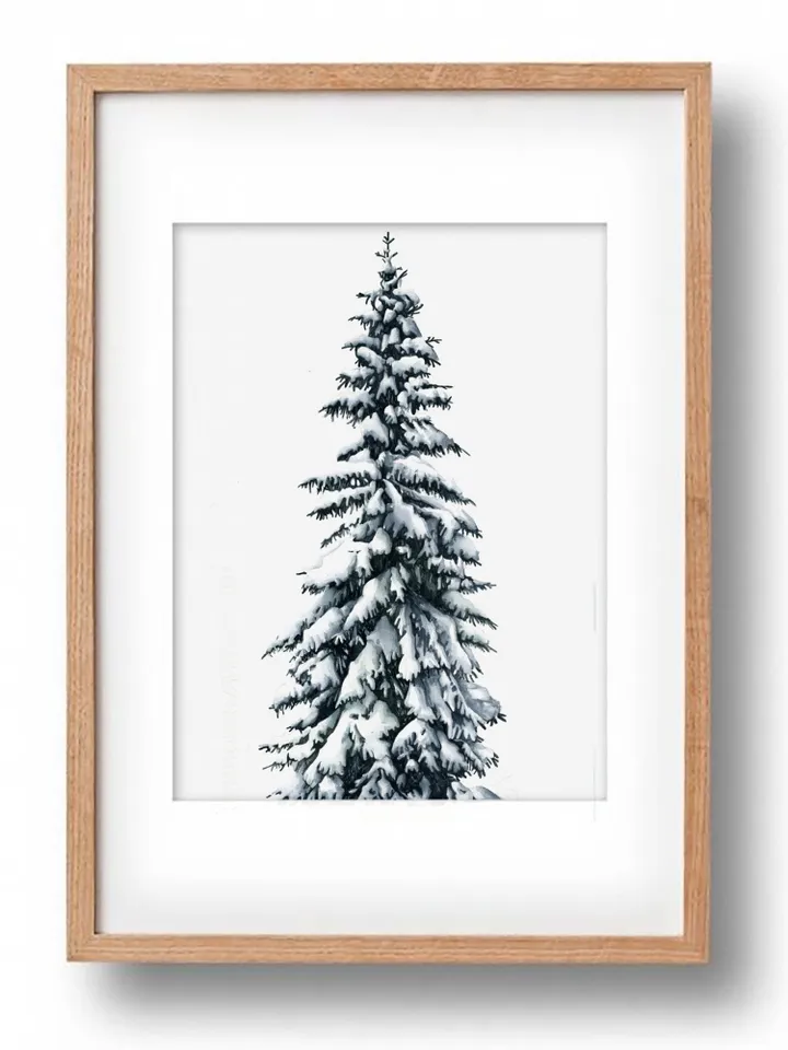 Watercolor print SNOW XMAS TREE (DIGITAL)