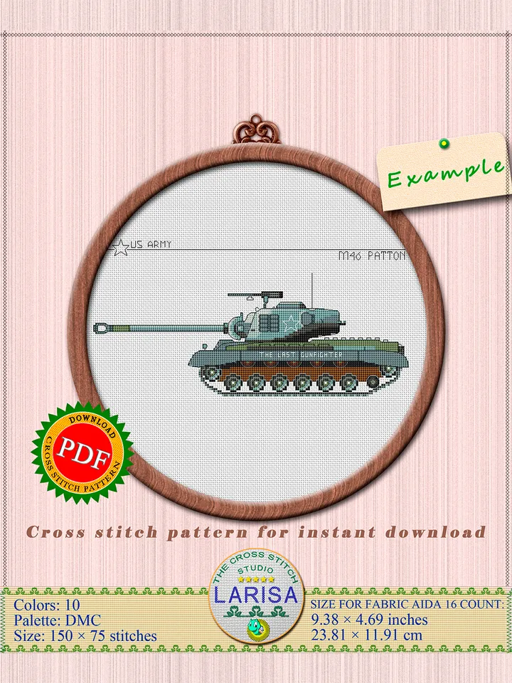 M46 Patton Cross Stitch Pattern | American Tank Patton Chart