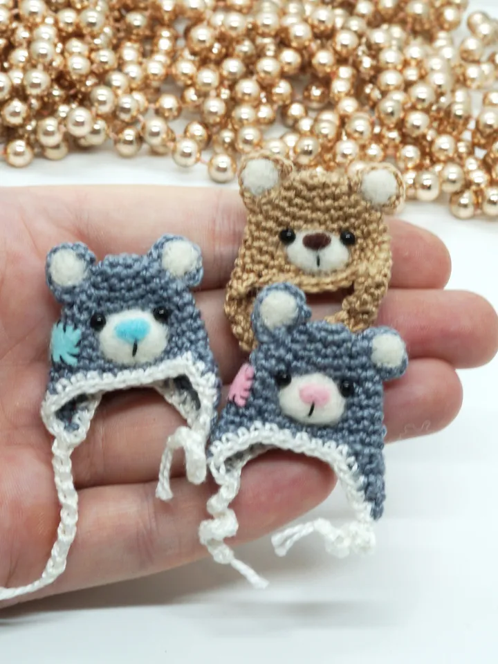 Miniature crochet hat for your toy, doll hat, will fit mice, raccoons and foxes from my shop, bear hat, cute hat, made to order