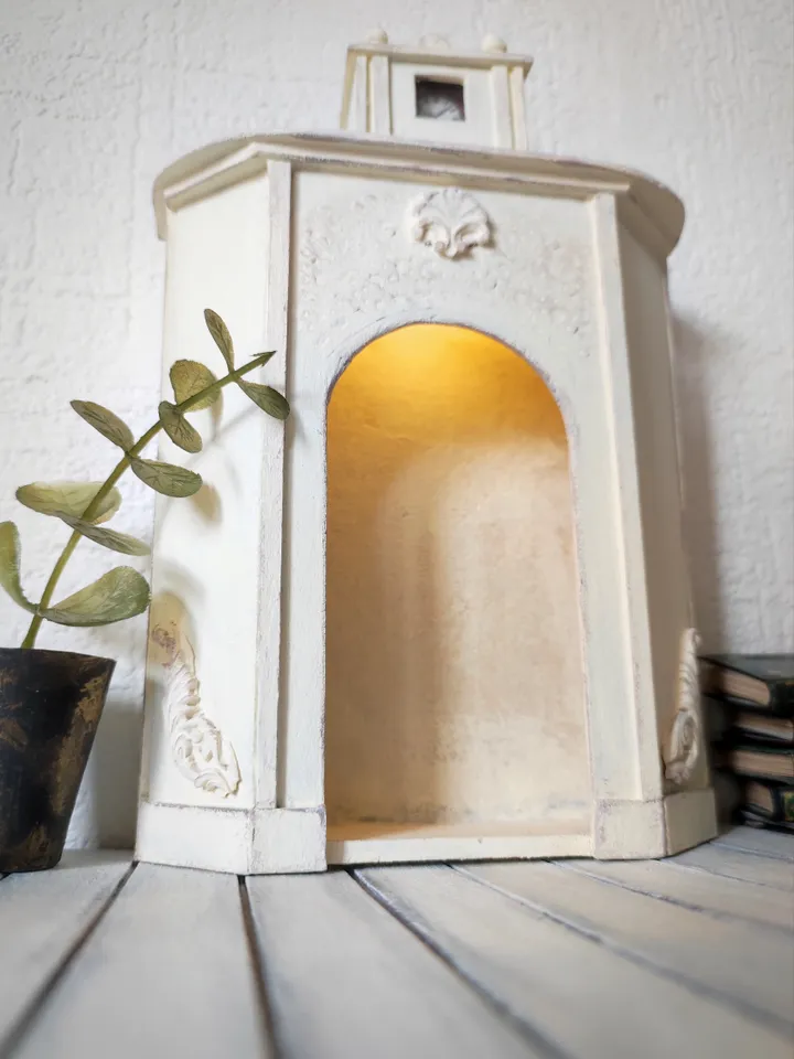 Vintage Miniature Fireplace with Backlight 1/6 -1/12 scale milky white