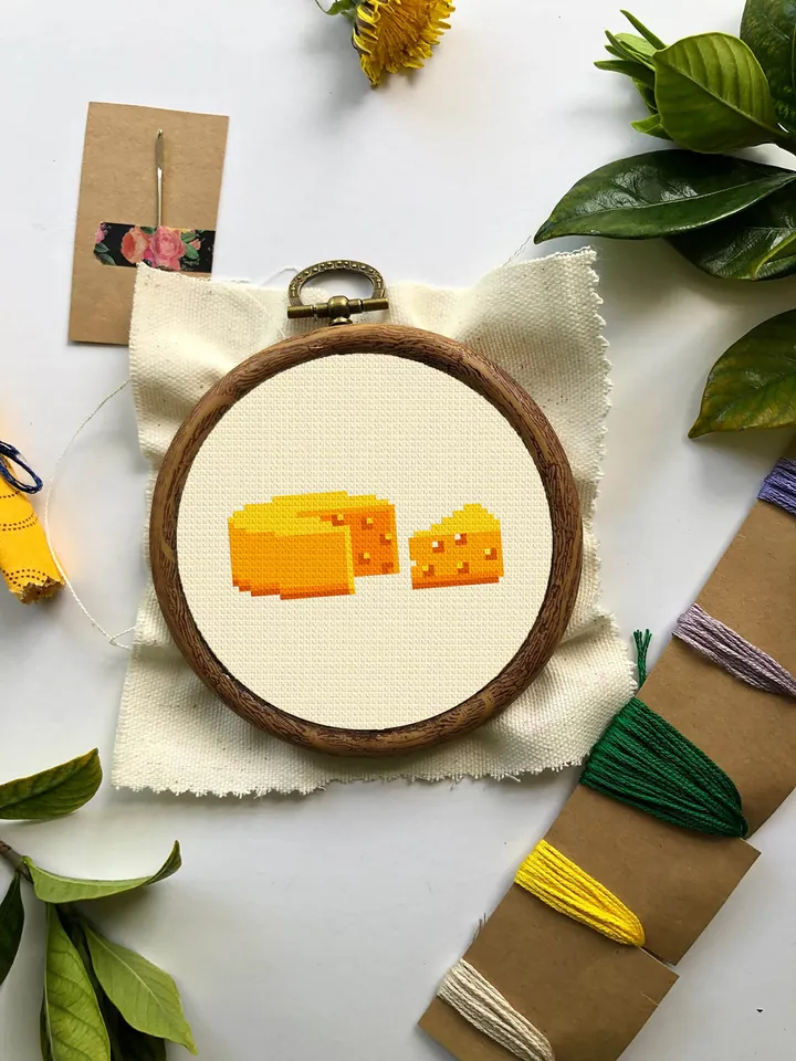 Cheese small cross stitch pattern PDF Mini cross stitch chart, Minimalistic food cross stitch Instant download PDF, Cheese lover gift #F13