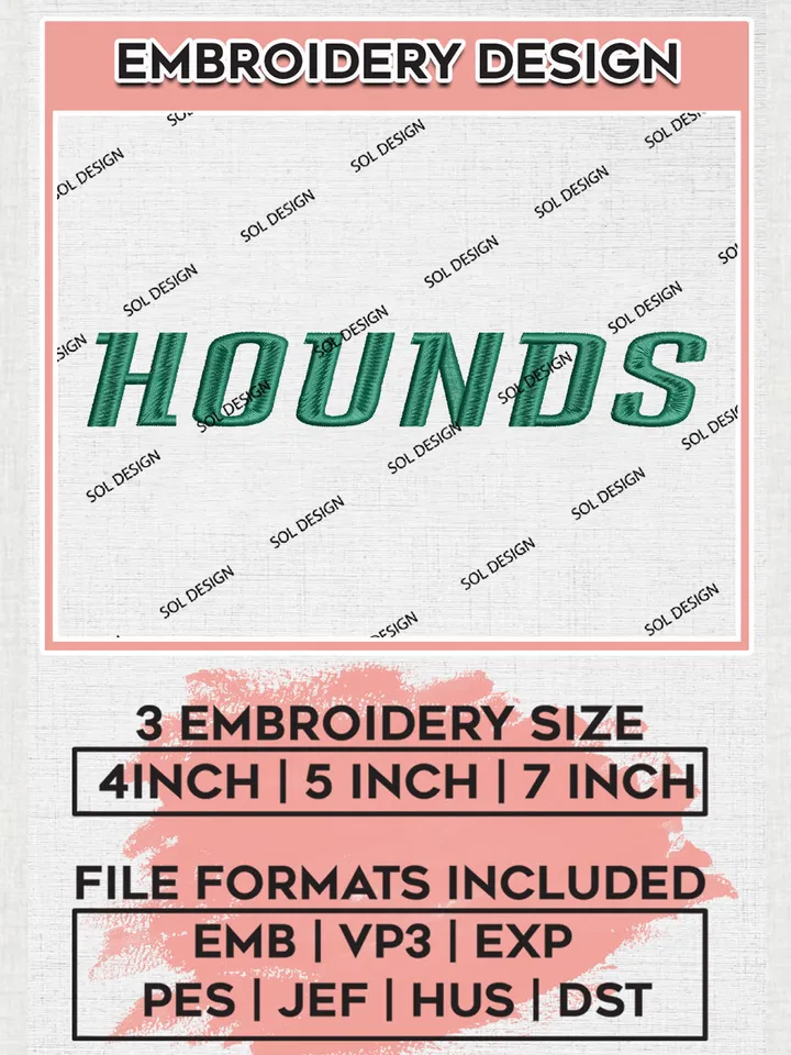 NCAA Hounds College Team Word Logo Embroidery Design Files, NCAA Loyola Maryland Greyhounds Machine Embroidery, NCAA Teams, 3 sizes, NCAA Machine embroidery designs, Digital Download