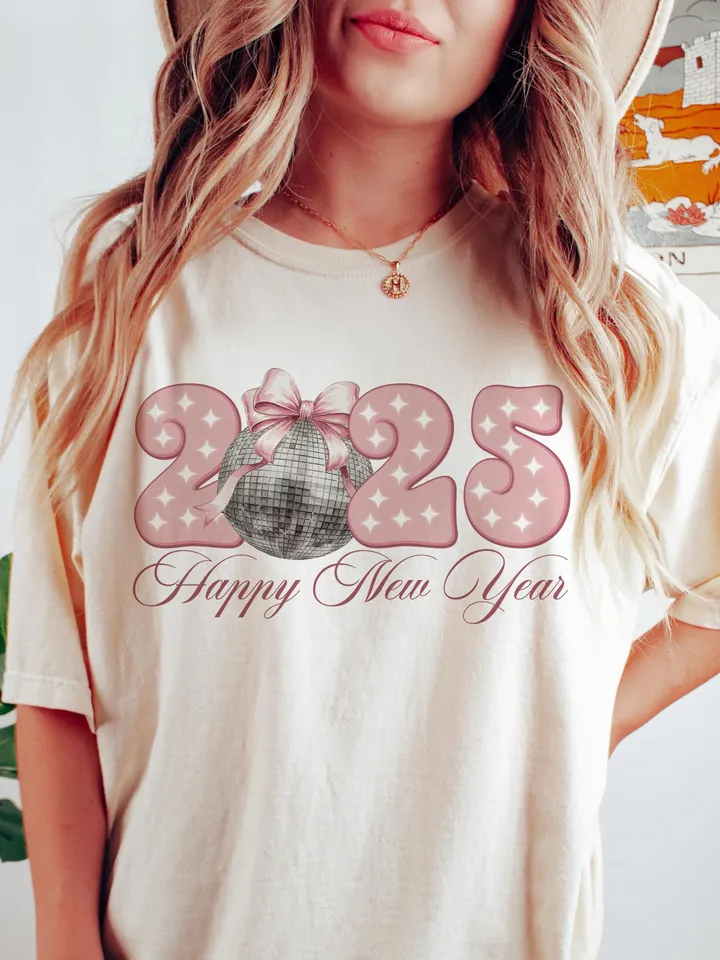 Happy New Year 2025 Png, Disco Ball New Year's PNG, Retro Happy New Year Sublimation, Trending Disco Ball, Pink Bow New Year Sublimination