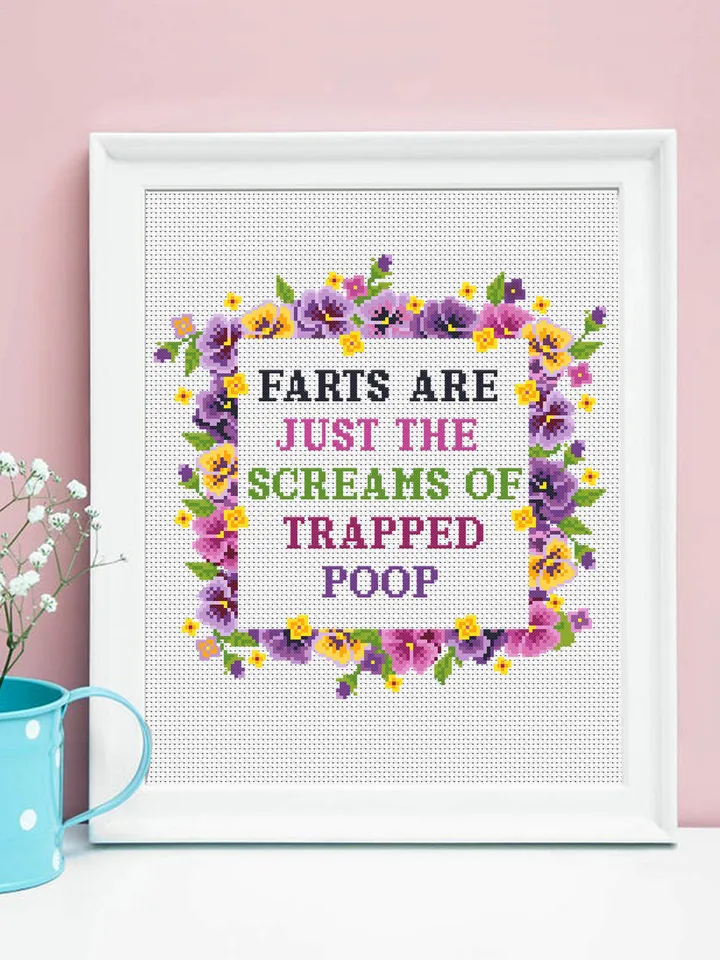 Funny cross stitch pattern download PDF Modern cross stitch quote, Floral frame cross stitch chart, Flowers embroidery PDF Framed quote #Q20