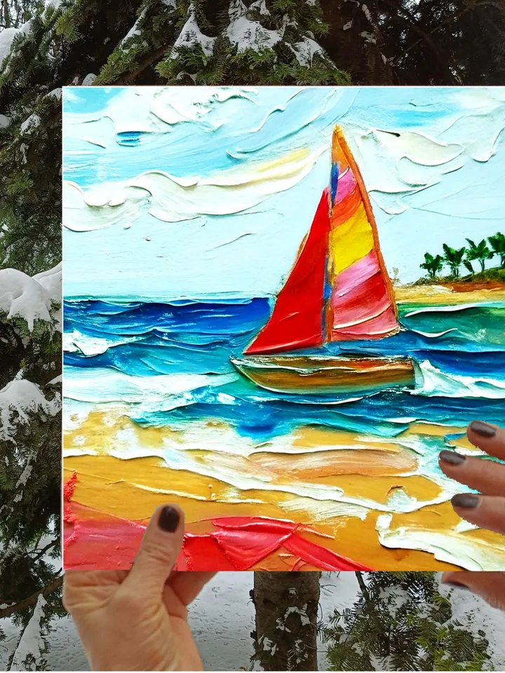 Seascape Laguna Beach Painting Impasto oil Painting Original Art Sailboats California Small Painting Impressionist Art by ArtProkopaloSv