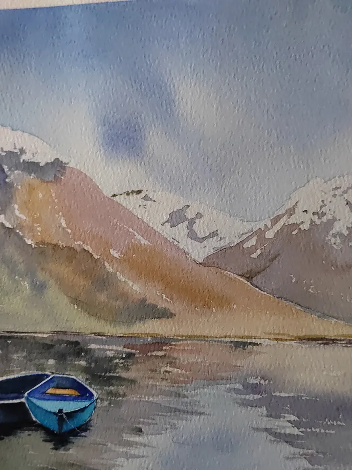 Mountain Lake Painting Lake Landscape Art House on the Lake Artwork Original Watercolor Painting 11.81x15.74 in by SoftWaves