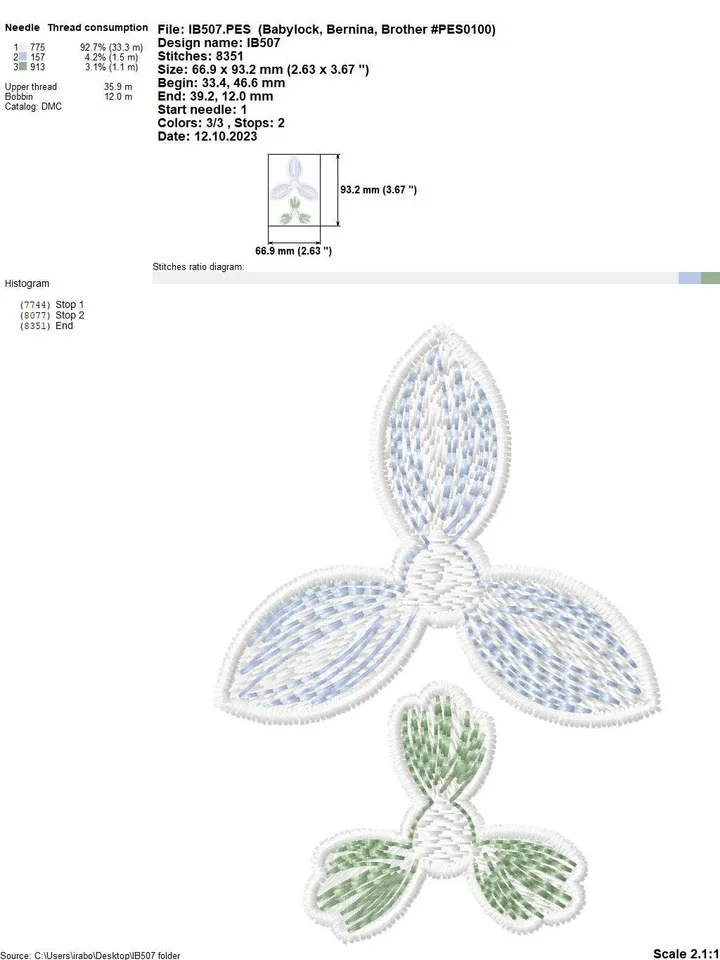 Snowdrop FSL machine embroidery design for creating jewelry and accessories