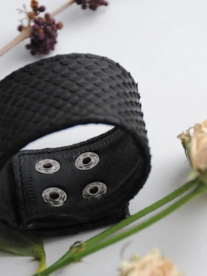 Black Python Skin Bracelet | Grunge Woman Bracelet | Exotic Leather Bracelet | Wide Leather Bracelet | Women Jewerly | Snake Skin Bracelet
