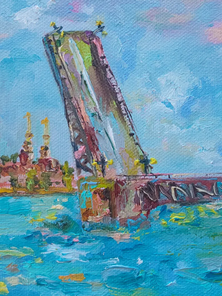 "St. Petersburg. Drawbridge" oil painting on canvas 24x18cm (9.6x7.2inch)