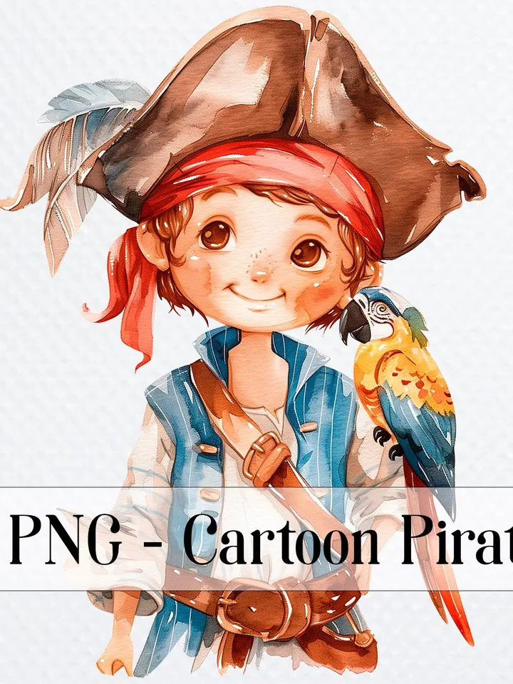 16 Cartoon Pirates PNG Bundle, Cute boy Pirates Printable Watercolor clipart for sublimation, High Quality PNGs, Paper craft, junk journals