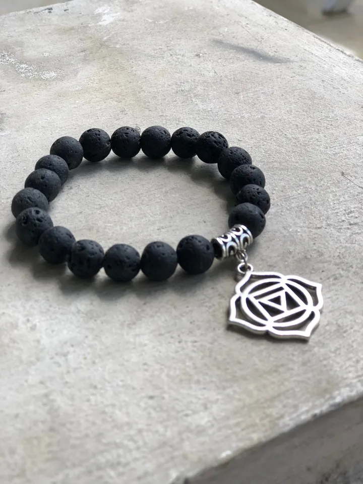 Genuine Lava Stone Cakra Pendant Spiritual Bali Bracelet | Yoga Bracelet | Yoga Jewerly | Spiritual Jewerly |Oil Aromatherapy Bracelet Black