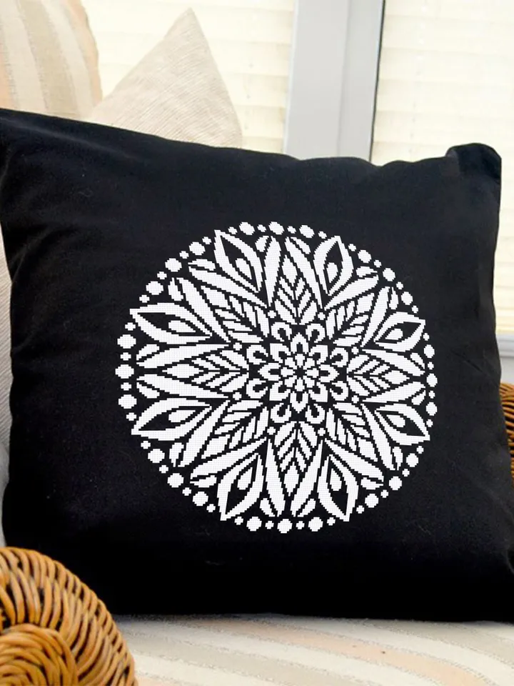 Flower mandala cross stitch pattern download PDF Simple mandala digital Monochrome cross stitch Modern cross stitch pillow Home decor #M177