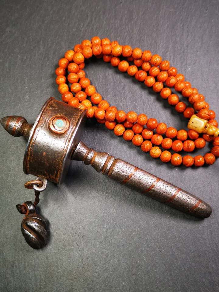 Gandhanra Handmade Tibetan Handheld Prayer Wheel,Mani Wheel,Large Size 13cm