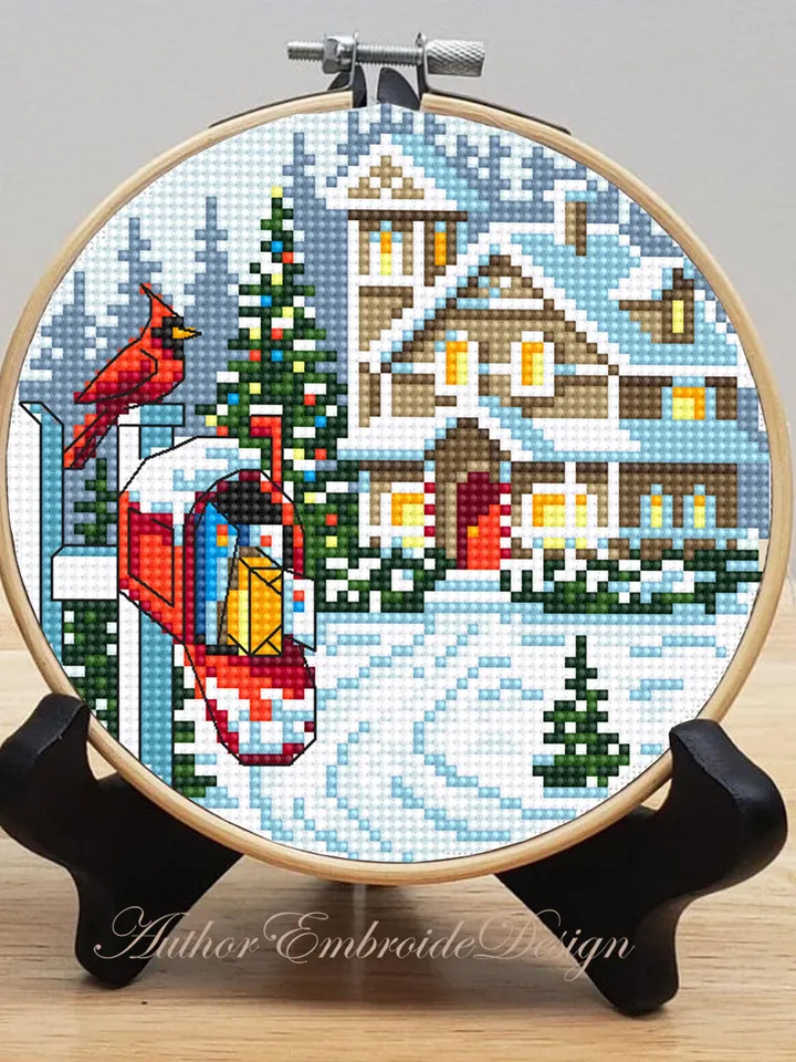 Christmas mailbox cross stitch pattern PDF download Winter landscape cross stitch, Merry Christmas pattern digital PDF Christmas house #N172
