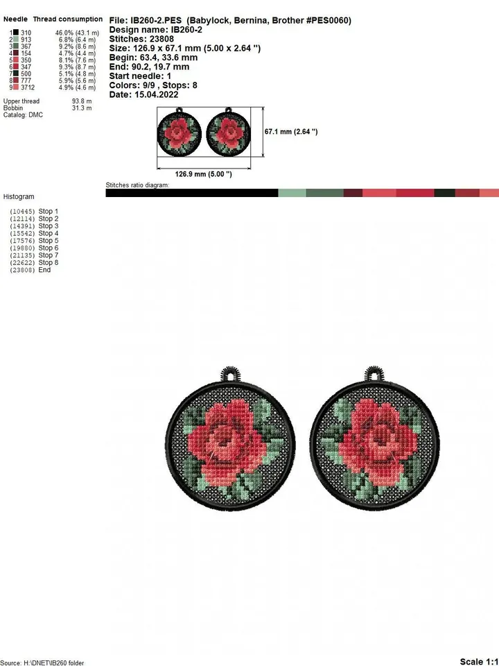 Roses Earrings FSL Cross-stitch Pattern machine embroidery designs digital embroidery pattern free standing lace embroidery motif flower