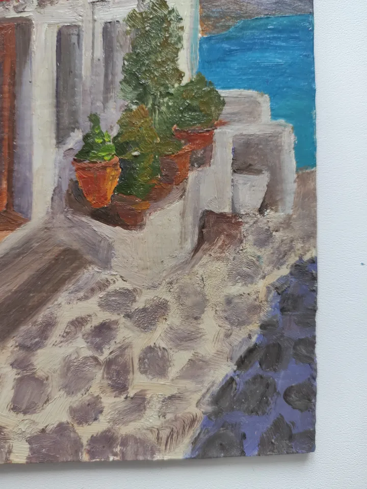 Oil painting on cardboard the house in Greece