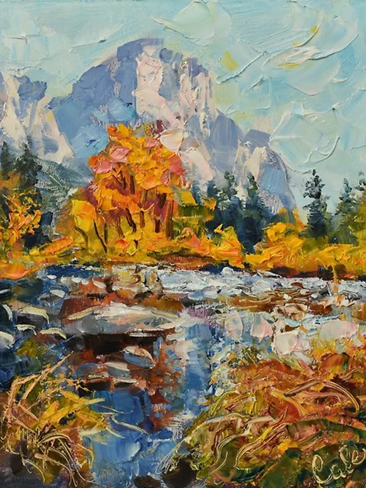 National Park Painting Mountains California Landscape America Yosemite Autumn