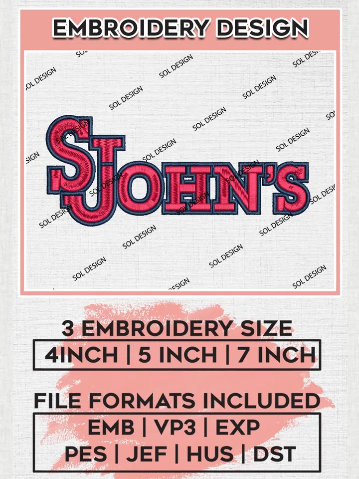 NCAA St Johns Logo Machine Embroidery Design, NCAA St Johns Red Storm Embroidery Design Design files, NCAA Team Embroidery Designs, NCAA Machine Embroidery Designs, Digital Download