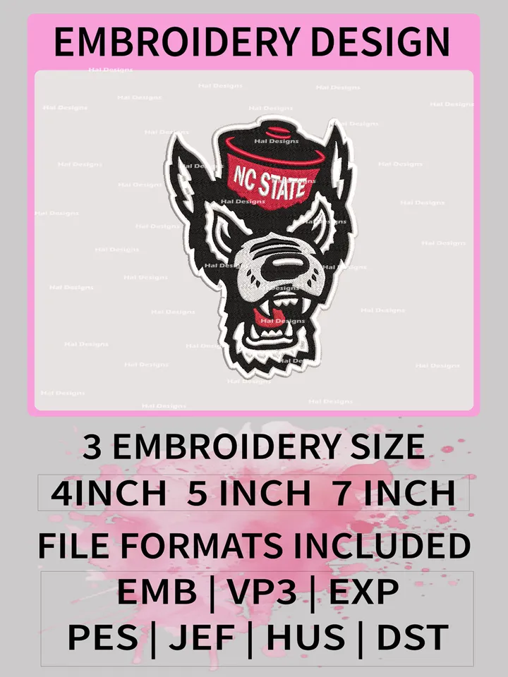 NCAA NC State Wolfpack Embroidery File, 3 Sizes, 6 Formats, NCAA Machine Embroidery Design, NCAA Logo, NCAA Teams