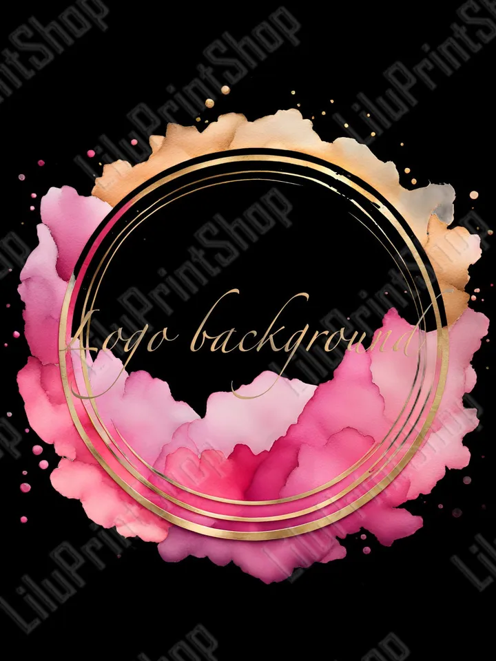 Pink Logo Background Png Hot pink circle logo png Bright pink png Watercolor pink logo design Hot pink and gold logo design Gold frame logo