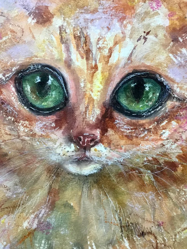 Fluffy red cat original watercolor painting,cats paintings ,animals wall art ,cat lovers gifts,kids room decoration,red cat art wall hanging