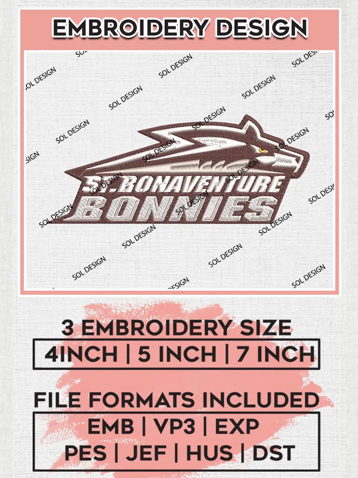 NCAA St Bonaventure Bonnies Team Mascot Logo Machine Embroidery Design, NCAA St Bonaventure Bonnies Team Design Design files, NCAA Team Embroidery Designs, NCAA Machine Embroidery Designs, Digital Download