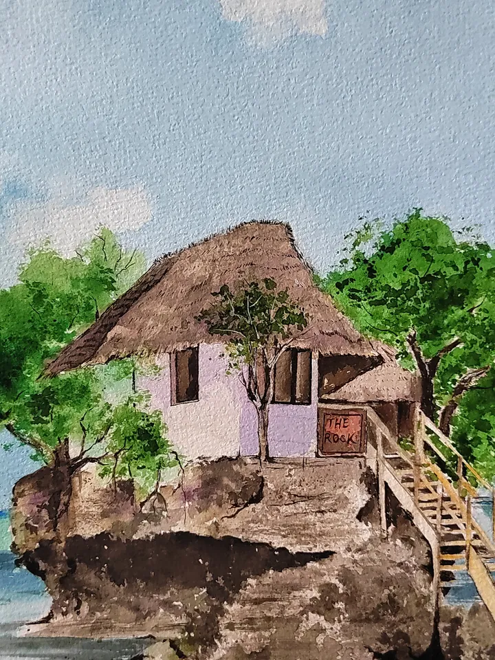 Zanzibar Seascape Painting Restaurant Rock Artwork Original Watercolor Painting White House on the Rock Art 11.81x15.74 in by SoftWaves