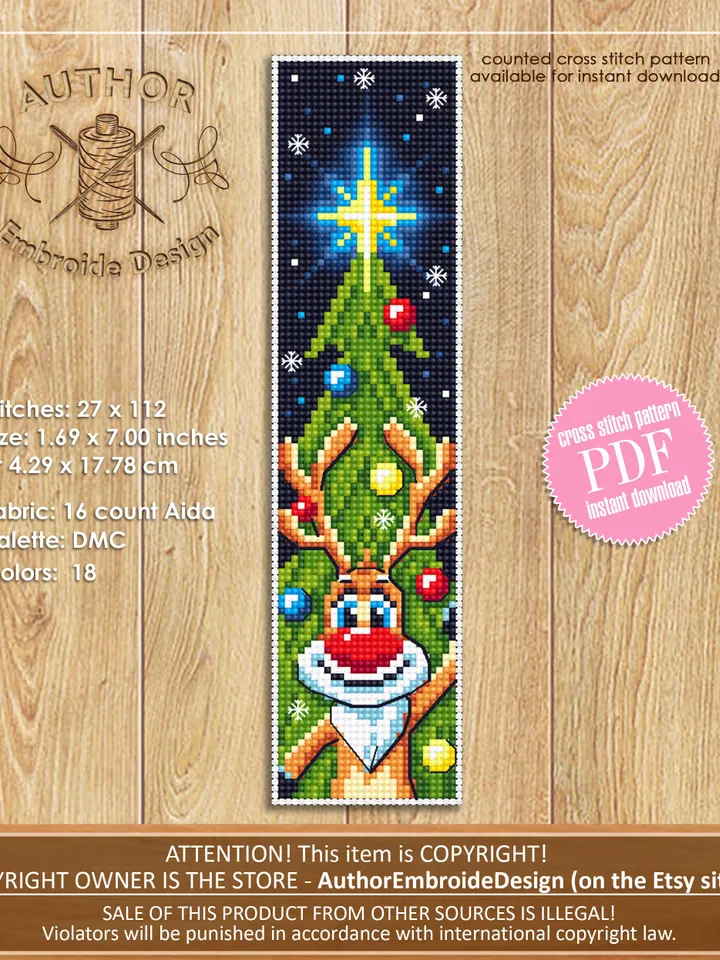 Christmas bookmark set cross stitch pattern download PDF Handmade bookmark Winter holiday cross stitch gift Kawaii bookmark New Year #B76